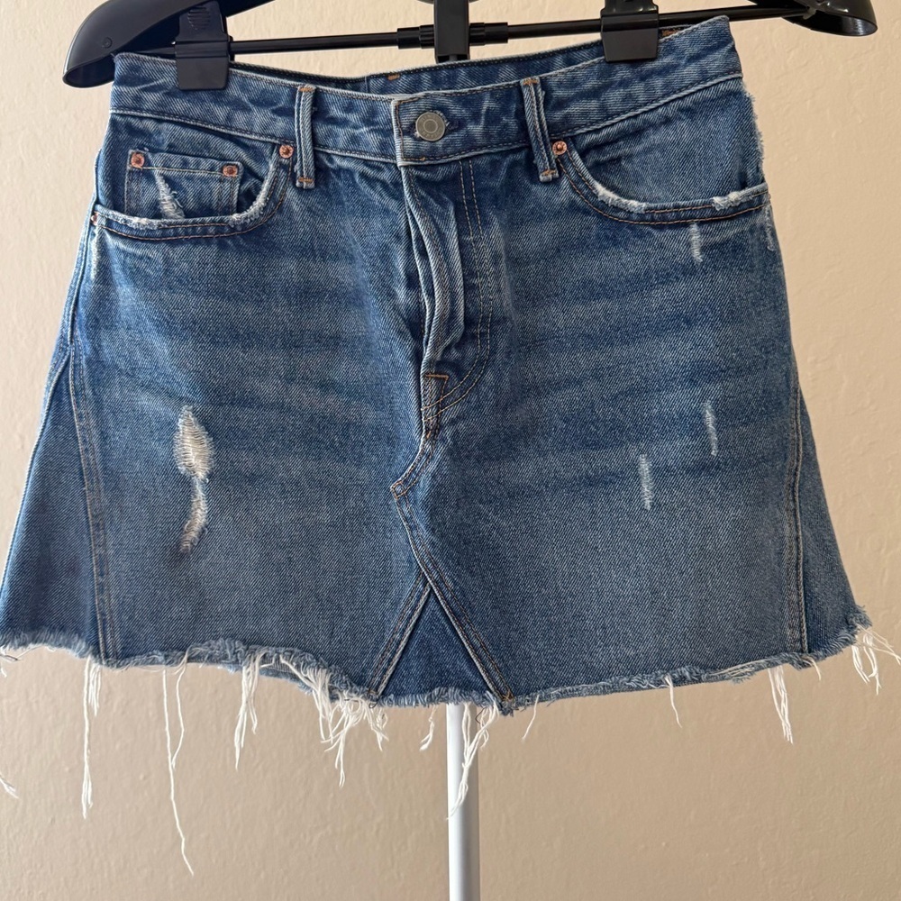 GRLFRND Distressed Blue Mini Skirt